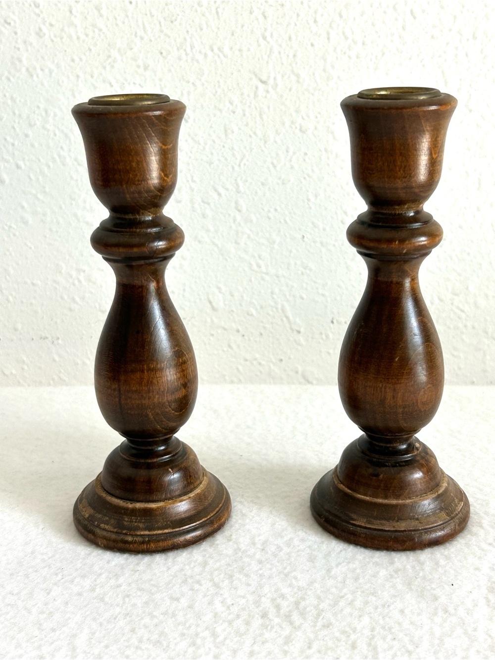 Vintage 7” Wooden Candle Sticks Holder Dark Wood Classic Traditional